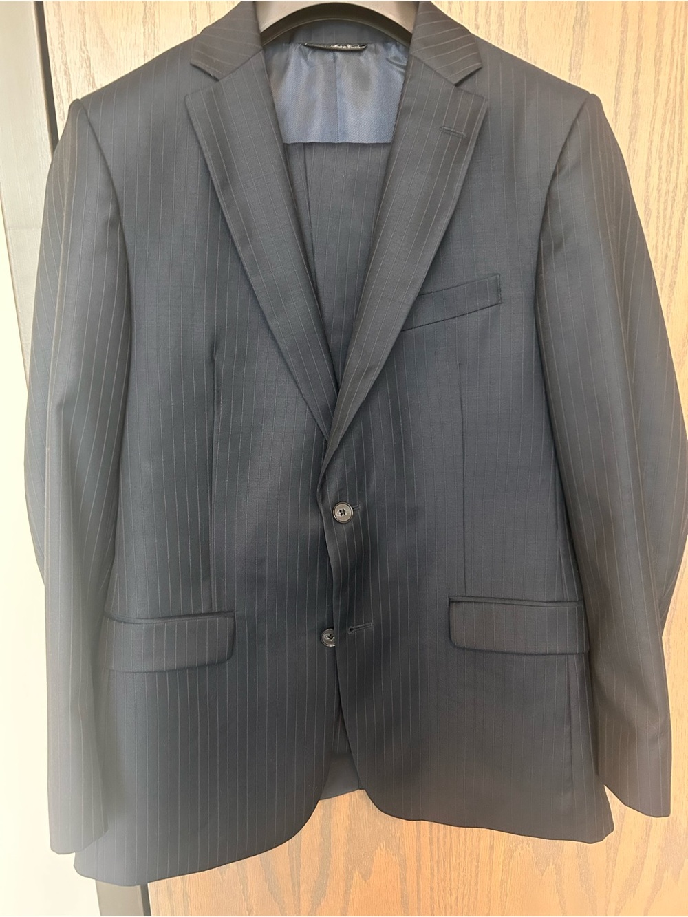 Tailored Men's Dark Navy Pinstripe Two-Button Suit Jacket